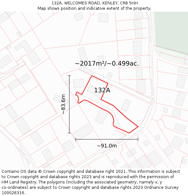 132A, WELCOMES ROAD, KENLEY, CR8 5HH: Plot and title map