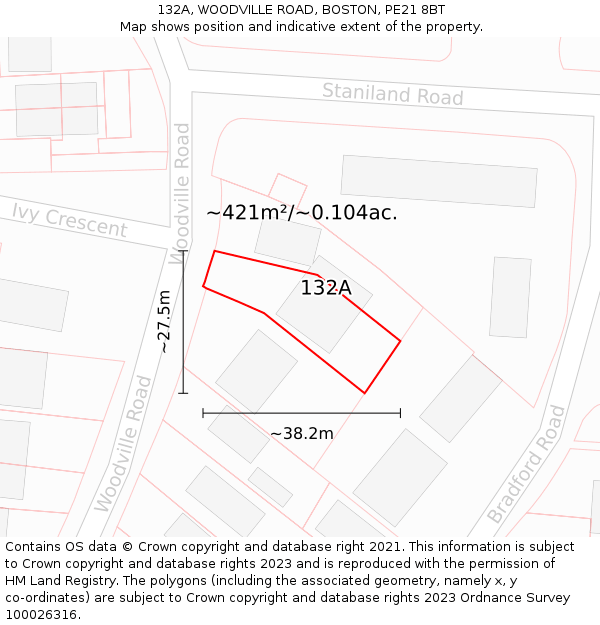132A, WOODVILLE ROAD, BOSTON, PE21 8BT: Plot and title map