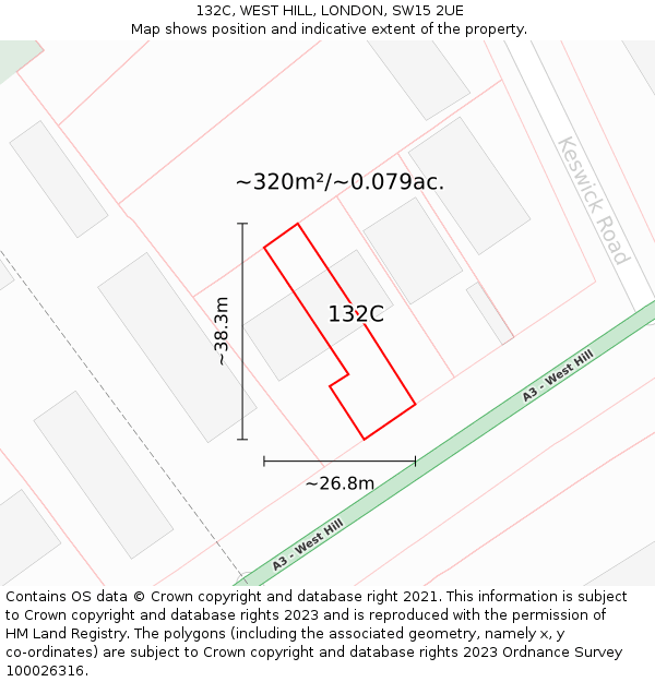 132C, WEST HILL, LONDON, SW15 2UE: Plot and title map