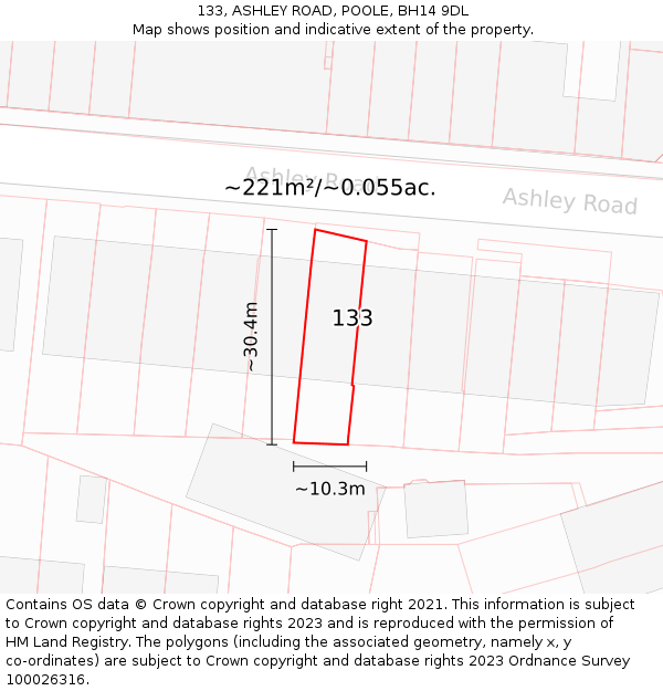 133, ASHLEY ROAD, POOLE, BH14 9DL: Plot and title map