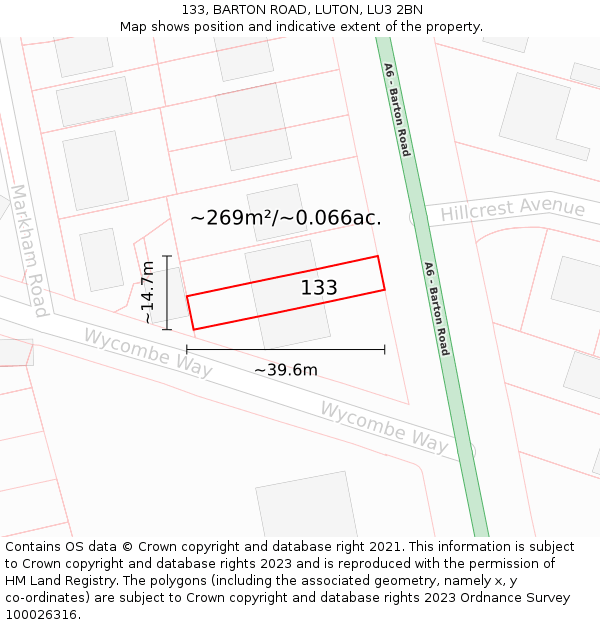 133, BARTON ROAD, LUTON, LU3 2BN: Plot and title map