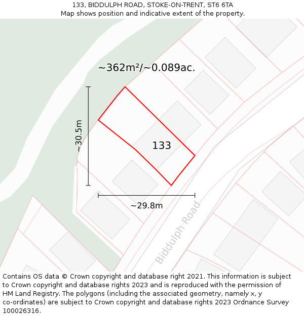 133, BIDDULPH ROAD, STOKE-ON-TRENT, ST6 6TA: Plot and title map