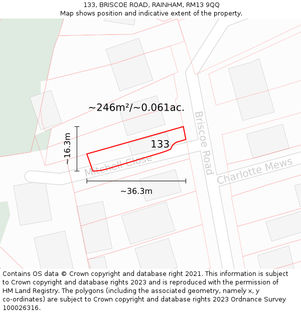 133, BRISCOE ROAD, RAINHAM, RM13 9QQ: Plot and title map