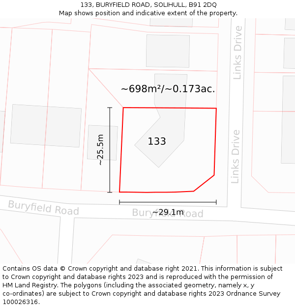 133, BURYFIELD ROAD, SOLIHULL, B91 2DQ: Plot and title map