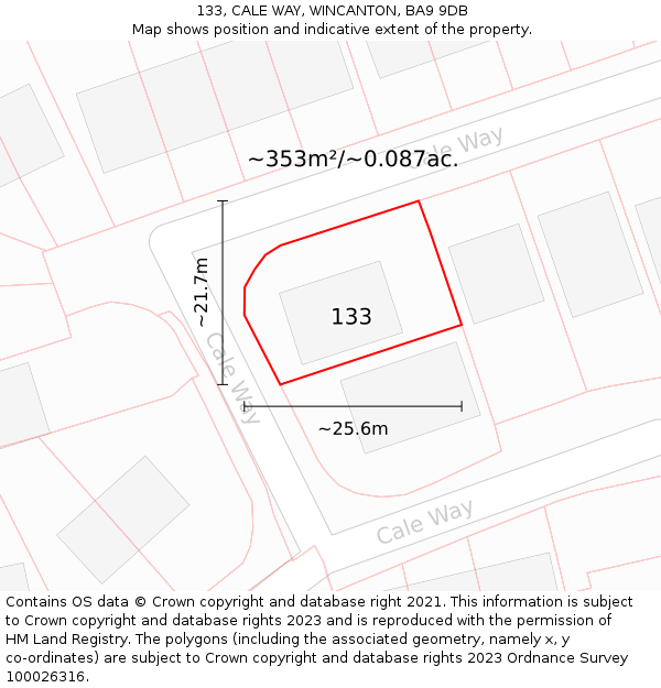133, CALE WAY, WINCANTON, BA9 9DB: Plot and title map