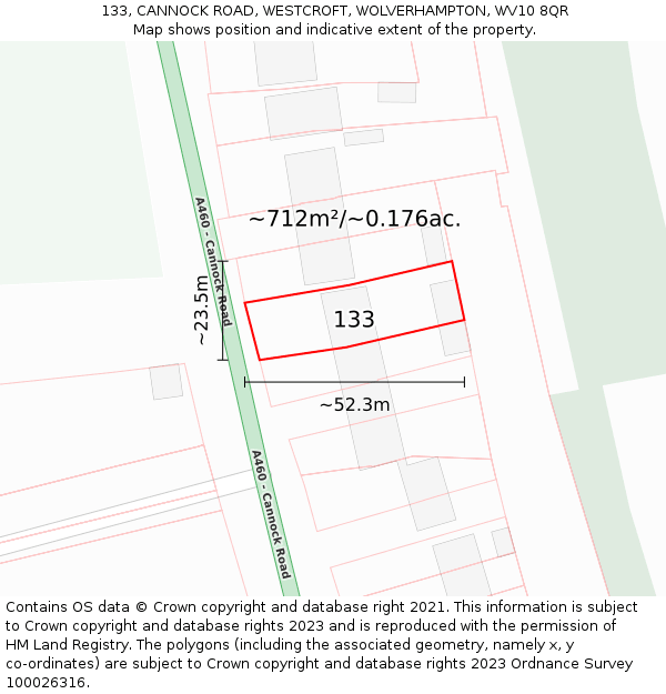 133, CANNOCK ROAD, WESTCROFT, WOLVERHAMPTON, WV10 8QR: Plot and title map