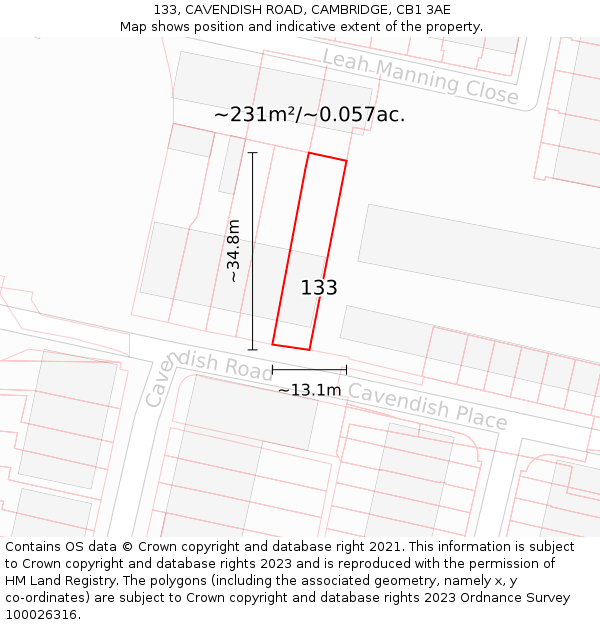 133, CAVENDISH ROAD, CAMBRIDGE, CB1 3AE: Plot and title map