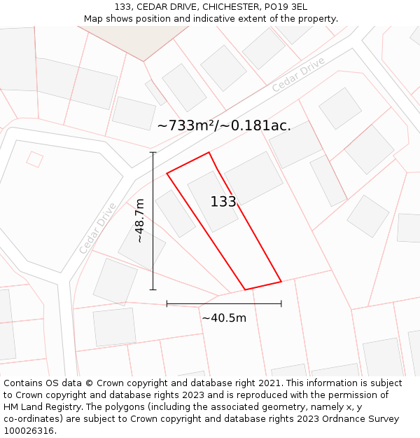 133, CEDAR DRIVE, CHICHESTER, PO19 3EL: Plot and title map