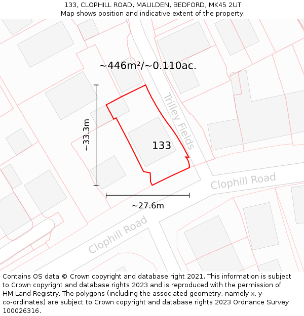 133, CLOPHILL ROAD, MAULDEN, BEDFORD, MK45 2UT: Plot and title map