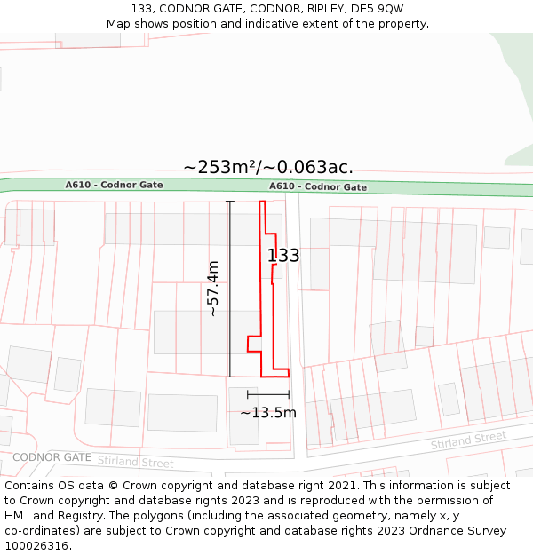 133, CODNOR GATE, CODNOR, RIPLEY, DE5 9QW: Plot and title map