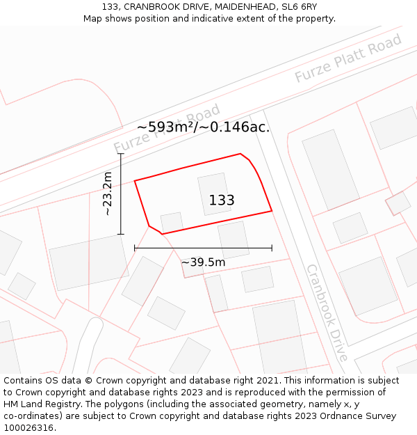 133, CRANBROOK DRIVE, MAIDENHEAD, SL6 6RY: Plot and title map
