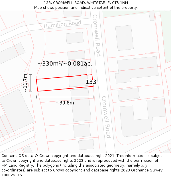 133, CROMWELL ROAD, WHITSTABLE, CT5 1NH: Plot and title map