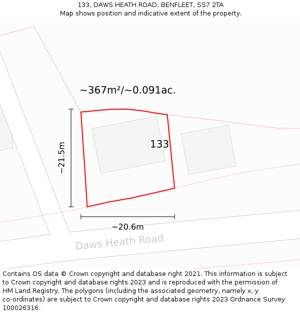 133, DAWS HEATH ROAD, BENFLEET, SS7 2TA: Plot and title map