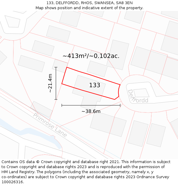 133, DELFFORDD, RHOS, SWANSEA, SA8 3EN: Plot and title map