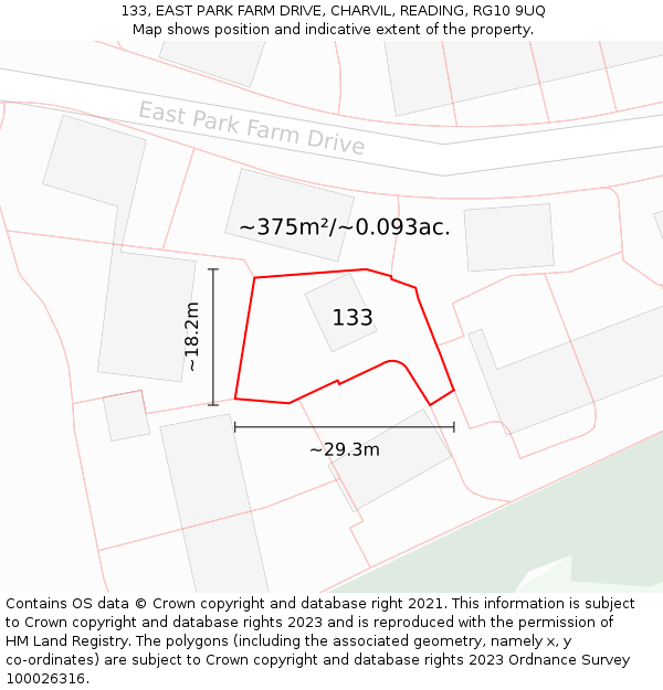 133, EAST PARK FARM DRIVE, CHARVIL, READING, RG10 9UQ: Plot and title map