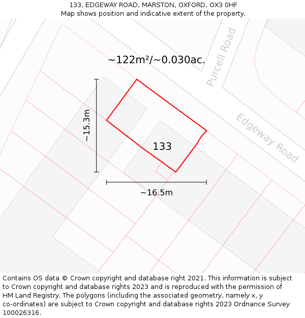 133, EDGEWAY ROAD, MARSTON, OXFORD, OX3 0HF: Plot and title map