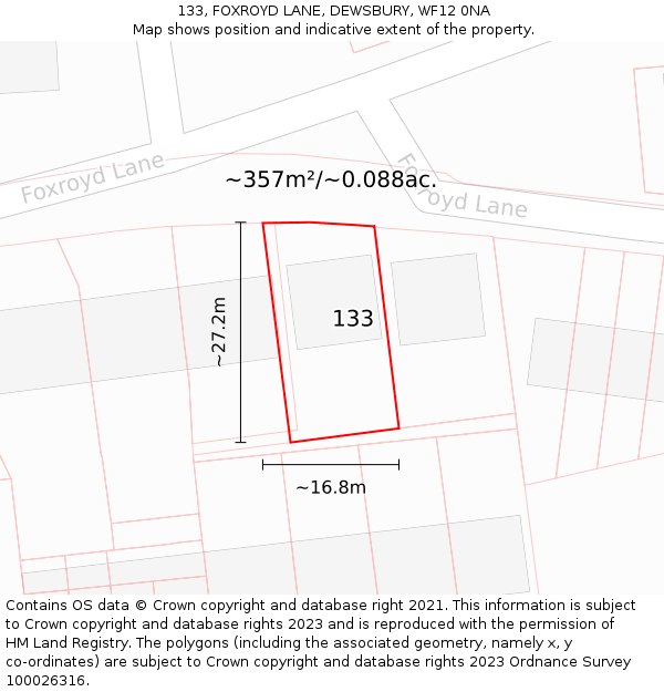 133, FOXROYD LANE, DEWSBURY, WF12 0NA: Plot and title map