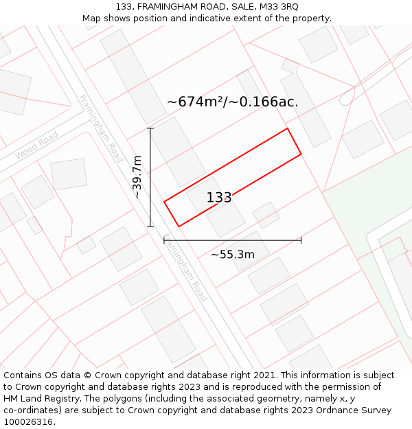 133, FRAMINGHAM ROAD, SALE, M33 3RQ: Plot and title map