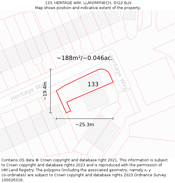133, HERITAGE WAY, LLANYMYNECH, SY22 6LN: Plot and title map