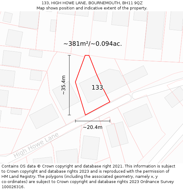 133, HIGH HOWE LANE, BOURNEMOUTH, BH11 9QZ: Plot and title map