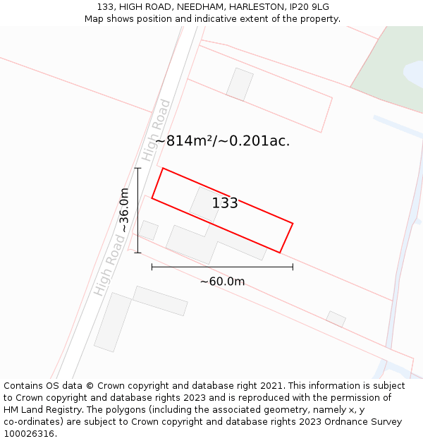 133, HIGH ROAD, NEEDHAM, HARLESTON, IP20 9LG: Plot and title map