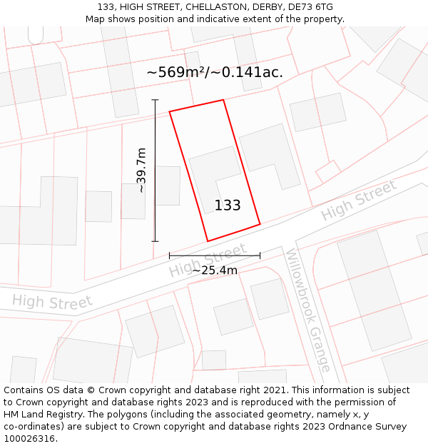 133, HIGH STREET, CHELLASTON, DERBY, DE73 6TG: Plot and title map