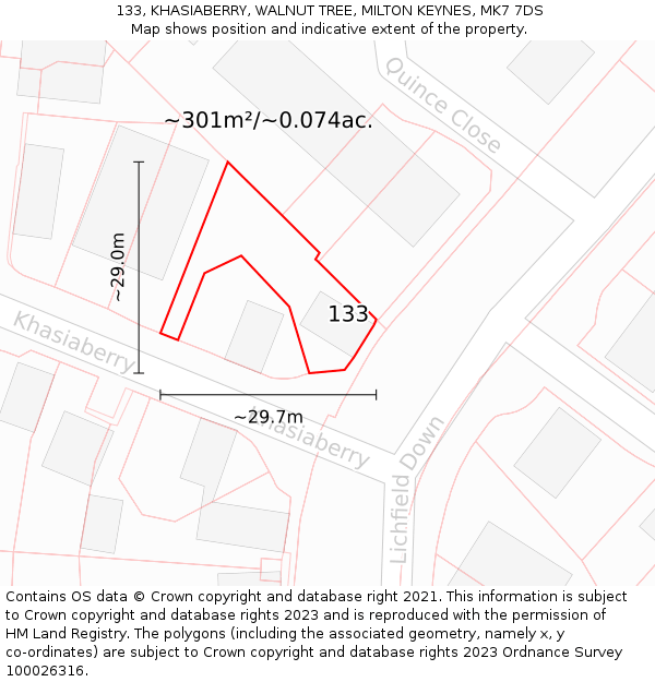 133, KHASIABERRY, WALNUT TREE, MILTON KEYNES, MK7 7DS: Plot and title map