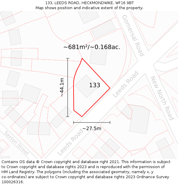 133, LEEDS ROAD, HECKMONDWIKE, WF16 9BT: Plot and title map