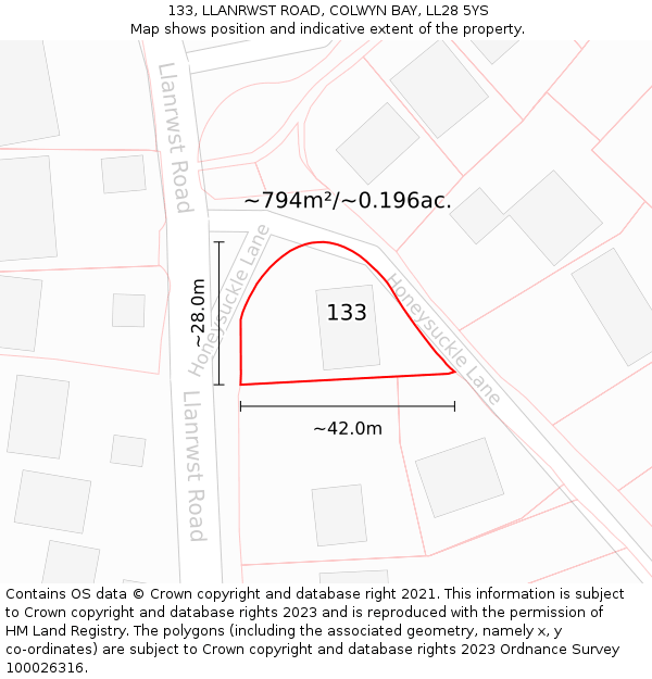 133, LLANRWST ROAD, COLWYN BAY, LL28 5YS: Plot and title map