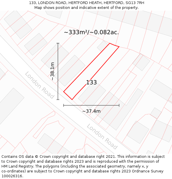 133, LONDON ROAD, HERTFORD HEATH, HERTFORD, SG13 7RH: Plot and title map
