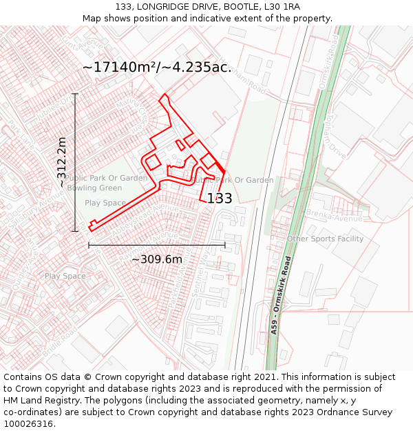 133, LONGRIDGE DRIVE, BOOTLE, L30 1RA: Plot and title map