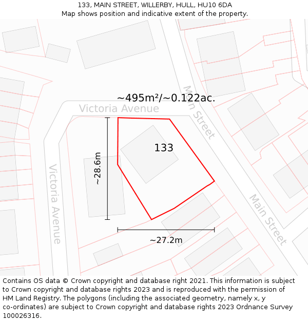 133, MAIN STREET, WILLERBY, HULL, HU10 6DA: Plot and title map