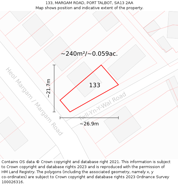 133, MARGAM ROAD, PORT TALBOT, SA13 2AA: Plot and title map