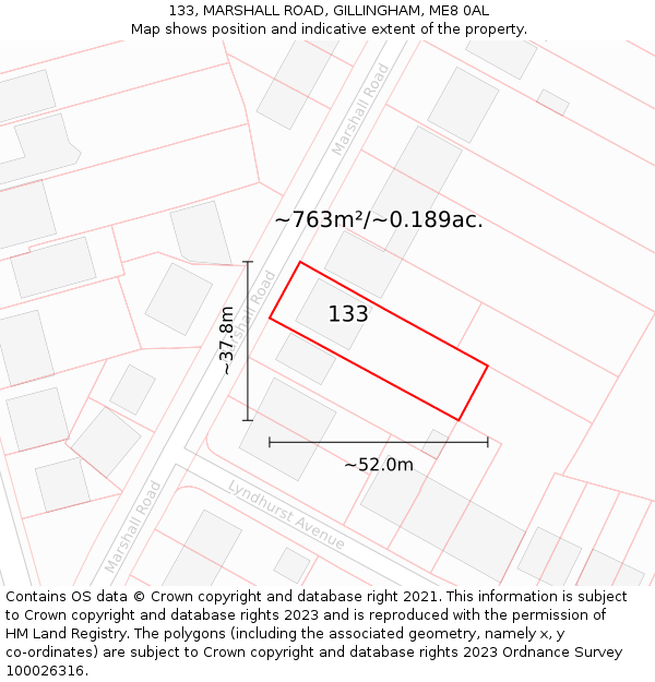 133, MARSHALL ROAD, GILLINGHAM, ME8 0AL: Plot and title map