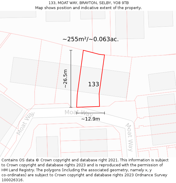 133, MOAT WAY, BRAYTON, SELBY, YO8 9TB: Plot and title map