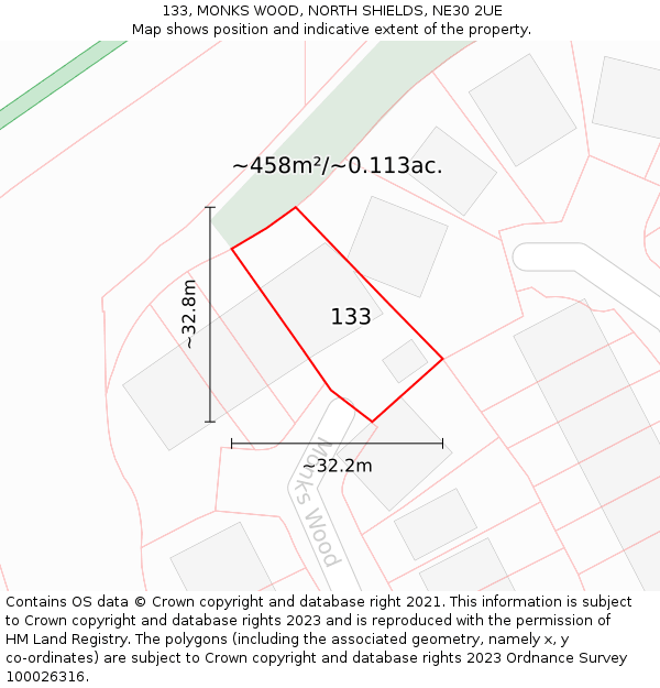 133, MONKS WOOD, NORTH SHIELDS, NE30 2UE: Plot and title map