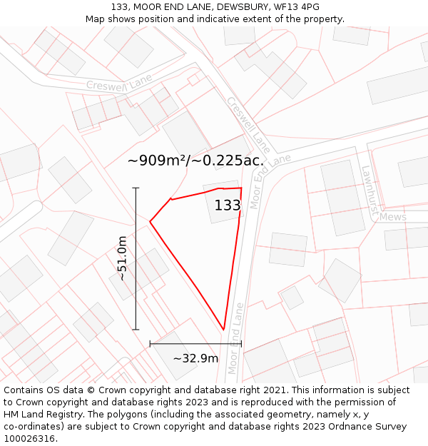 133, MOOR END LANE, DEWSBURY, WF13 4PG: Plot and title map