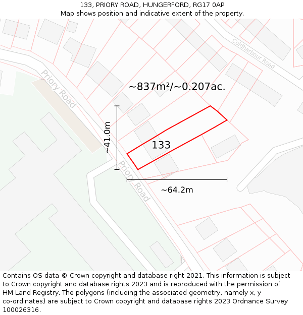 133, PRIORY ROAD, HUNGERFORD, RG17 0AP: Plot and title map