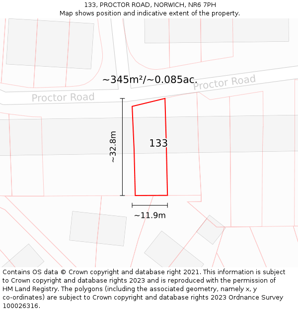 133, PROCTOR ROAD, NORWICH, NR6 7PH: Plot and title map