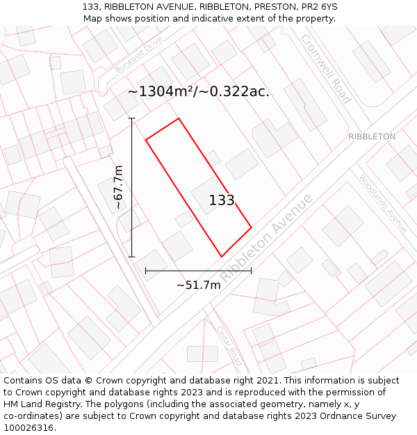133, RIBBLETON AVENUE, RIBBLETON, PRESTON, PR2 6YS: Plot and title map