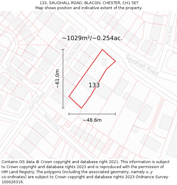 133, SAUGHALL ROAD, BLACON, CHESTER, CH1 5ET: Plot and title map