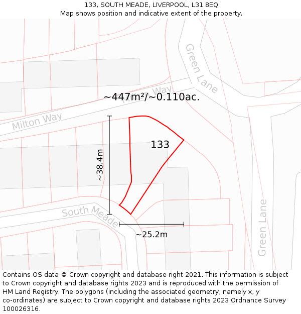 133, SOUTH MEADE, LIVERPOOL, L31 8EQ: Plot and title map