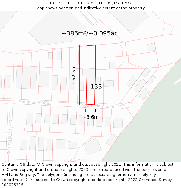 133, SOUTHLEIGH ROAD, LEEDS, LS11 5XG: Plot and title map
