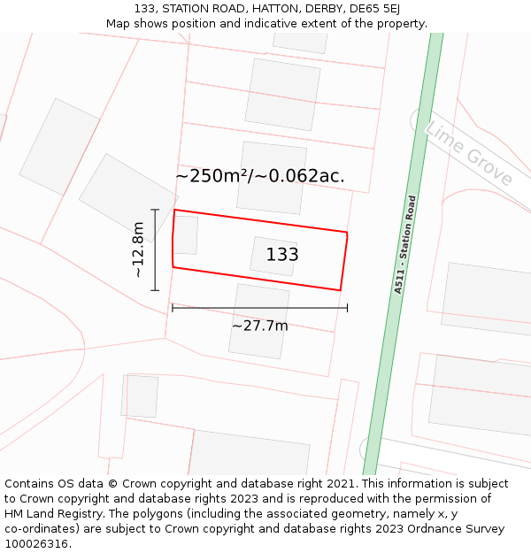 133, STATION ROAD, HATTON, DERBY, DE65 5EJ: Plot and title map
