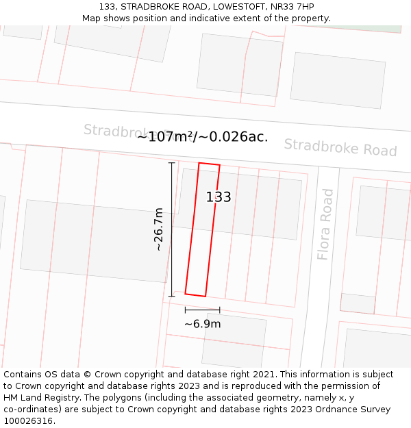 133, STRADBROKE ROAD, LOWESTOFT, NR33 7HP: Plot and title map