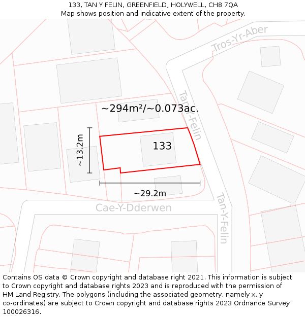 133, TAN Y FELIN, GREENFIELD, HOLYWELL, CH8 7QA: Plot and title map