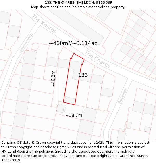133, THE KNARES, BASILDON, SS16 5SF: Plot and title map