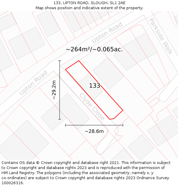 133, UPTON ROAD, SLOUGH, SL1 2AE: Plot and title map