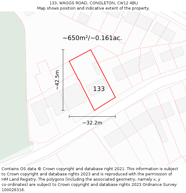 133, WAGGS ROAD, CONGLETON, CW12 4BU: Plot and title map
