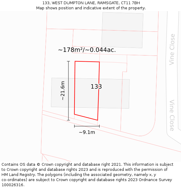 133, WEST DUMPTON LANE, RAMSGATE, CT11 7BH: Plot and title map
